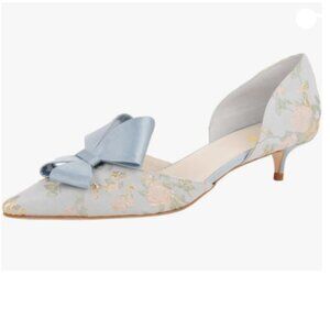 XYD Flower Embroidery D'Orsay Kitten Heel Bridal Bowknot Pumps Pointed Toe Shoes